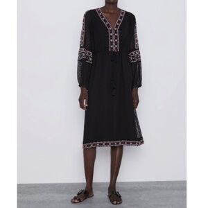 NWOT Zara embroidered black red midi dress